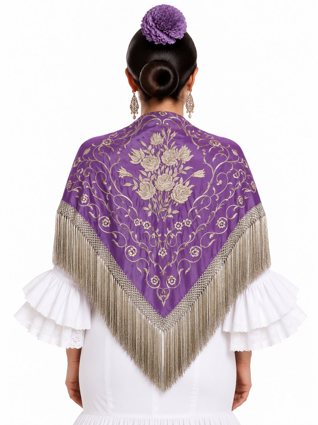 MANTON SEDA ISABEL LILA BORDADO BEIGE