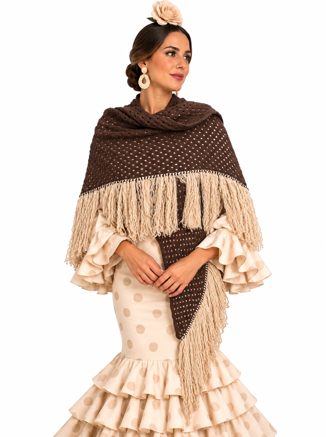 CHAL CALADO MARRON FLECOS BEIGE
