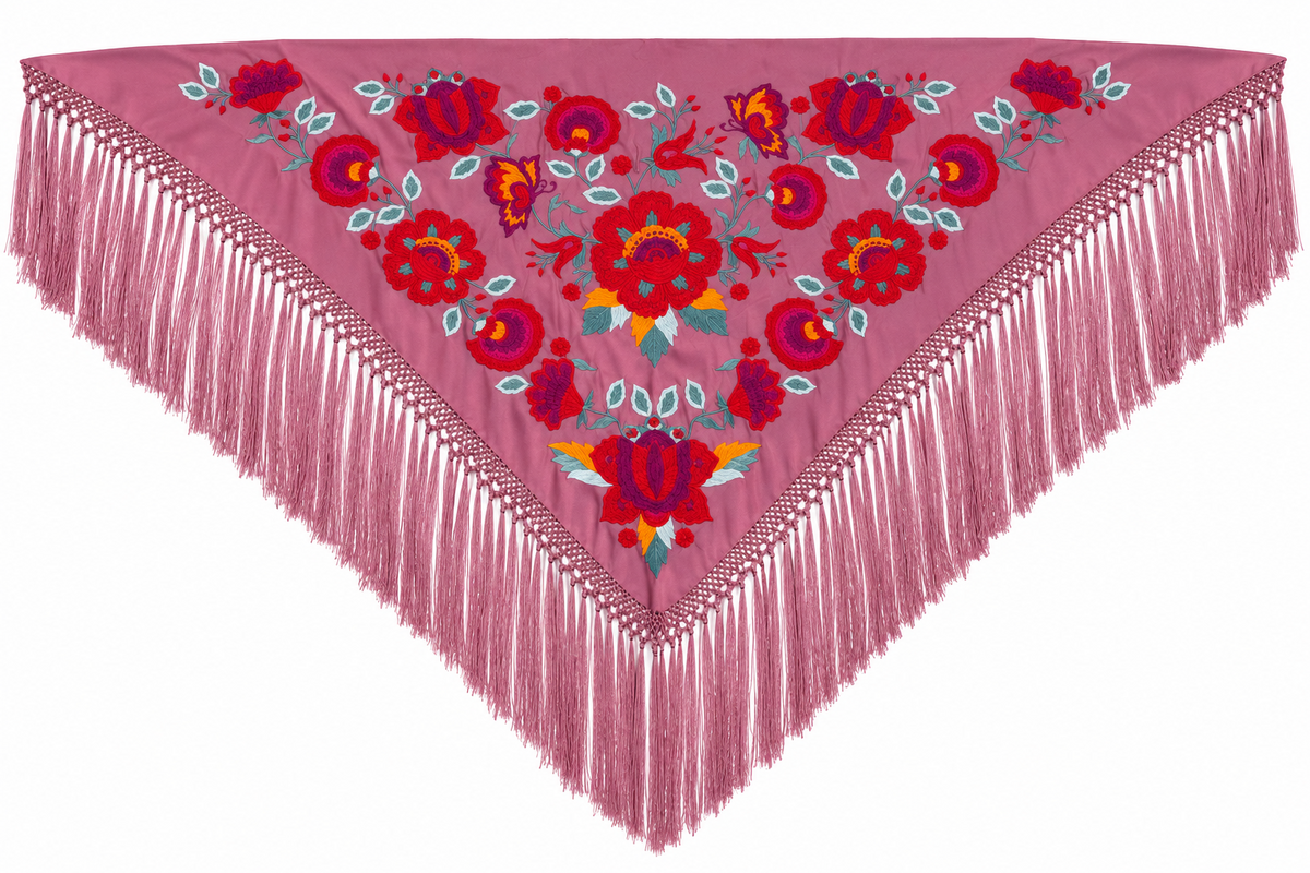 MANTON SEDA ARACELI MAQUILLAJE BORDADO ROJO