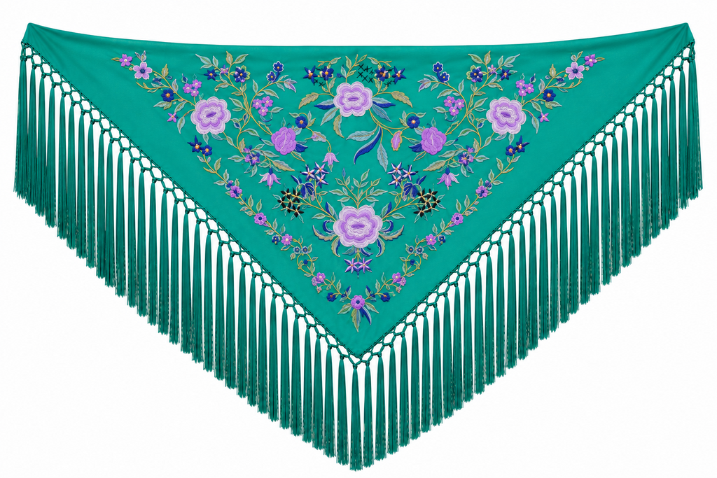 MANTON ALGODON REYES TURQUESA BORDADO LILA