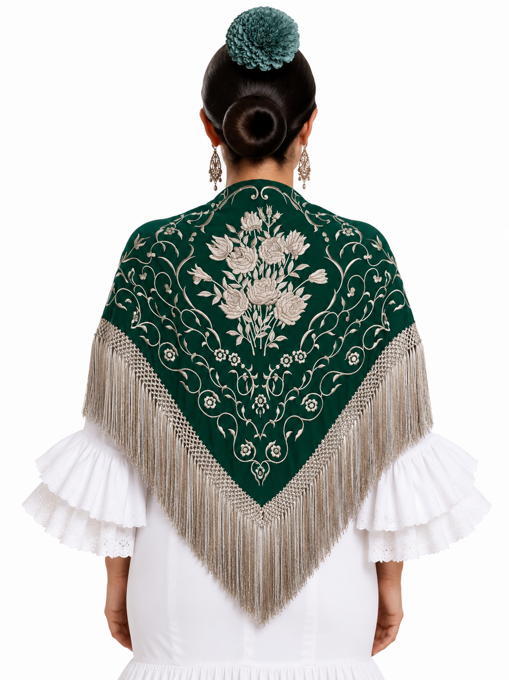 MANTON SEDA ISABEL VERDE BOTELLA BORDADO BEIGE