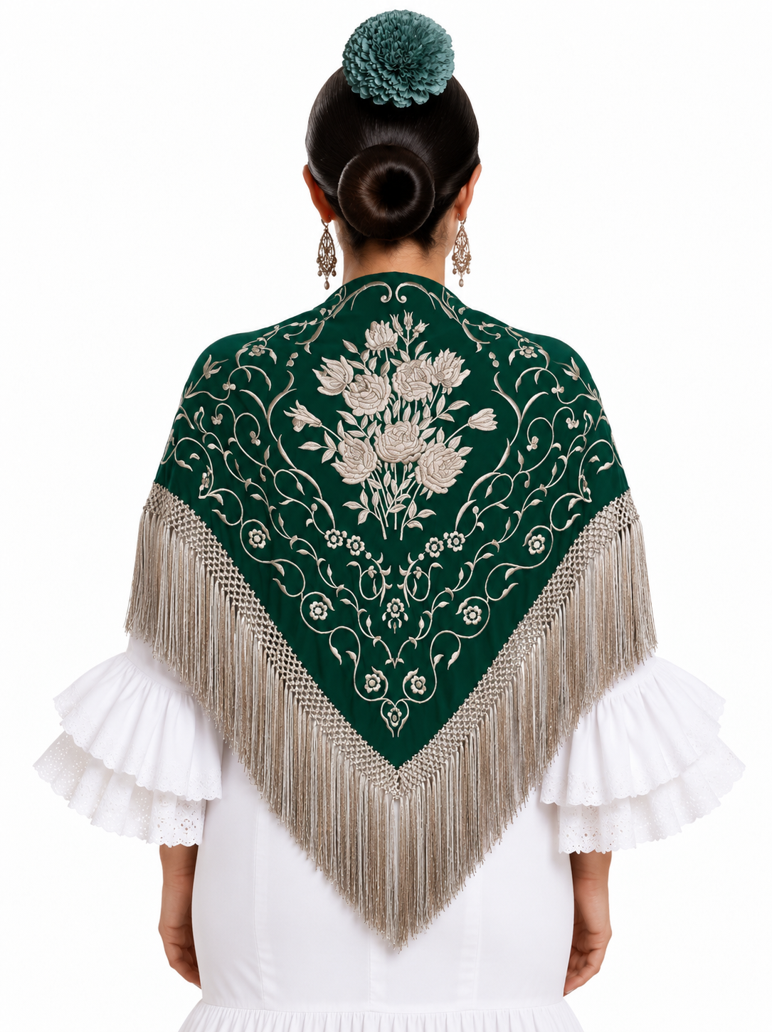MANTON SEDA ISABEL VERDE BOTELLA BORDADO BEIGE