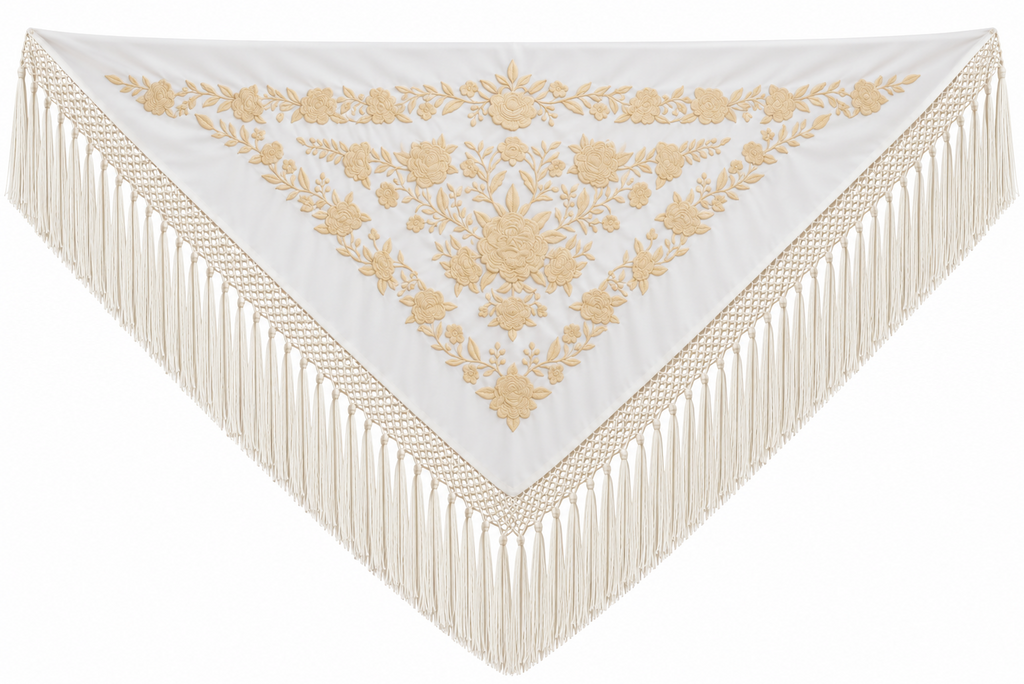 MANTON VISCOSA MARINA BLANCO BORDADO BEIGE