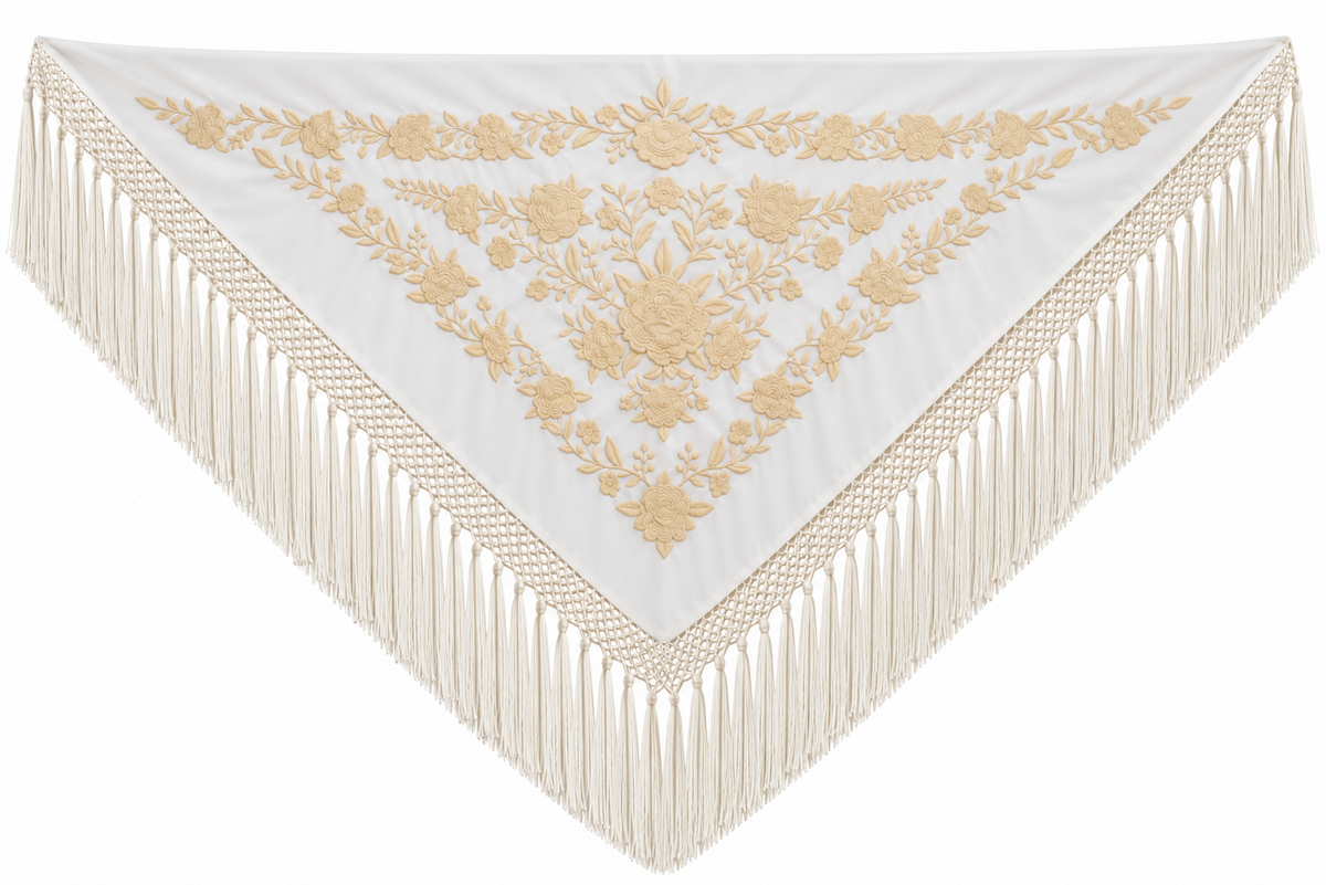 MANTON VISCOSA MARINA BLANCO BORDADO BEIGE
