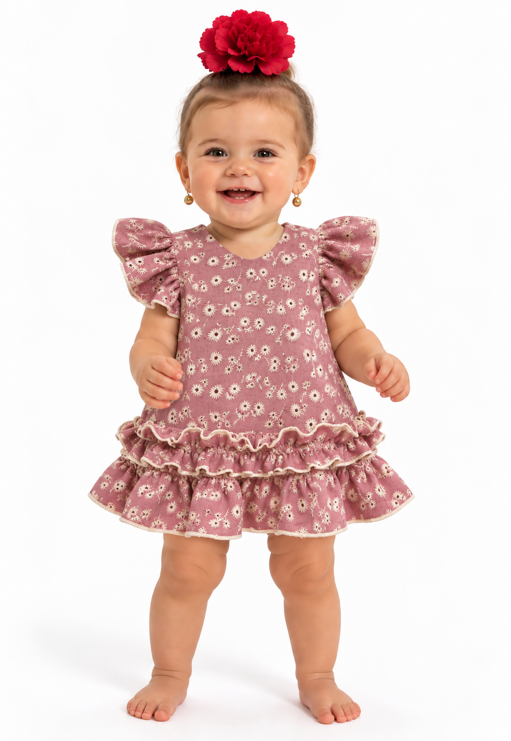 TRAJE FLAMENCA BEBE ESTRELLA MAQUILLAJE BORDADO BEIGE