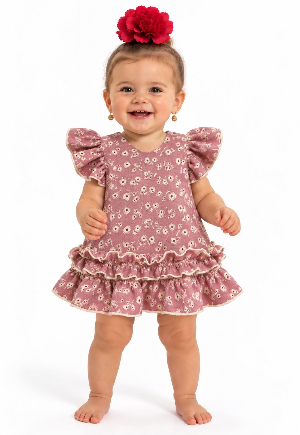TRAJE FLAMENCA BEBE ESTRELLA MAQUILLAJE BORDADO BEIGE
