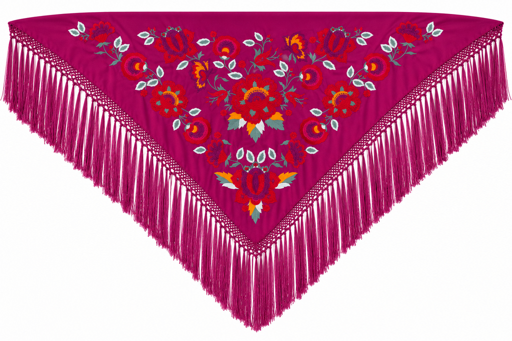 MANTON SEDA ARACELI BUGANVILLA BORDADO ROJO