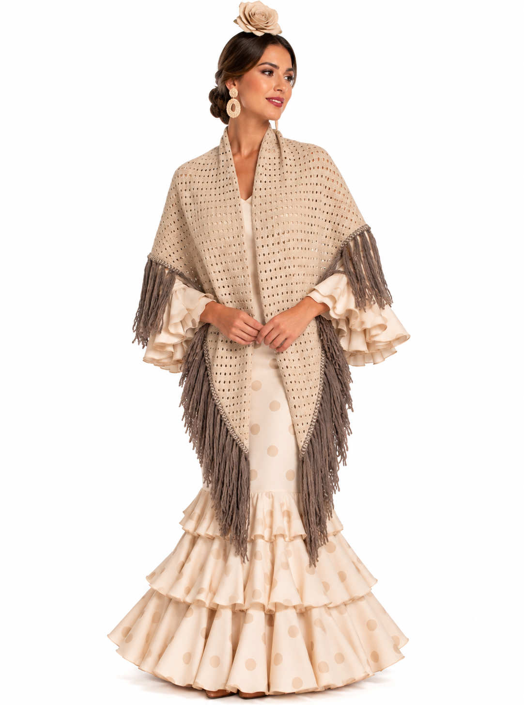 CHAL CALADO BEIGE FLECOS TOPO