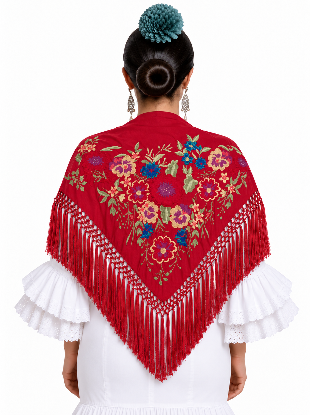 MANTON SEDA AGATHA ROJO BORDADO ROJO