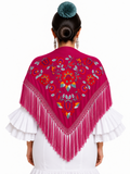 MANTON SEDA ARACELI FUCSIA BORDADO ROJO