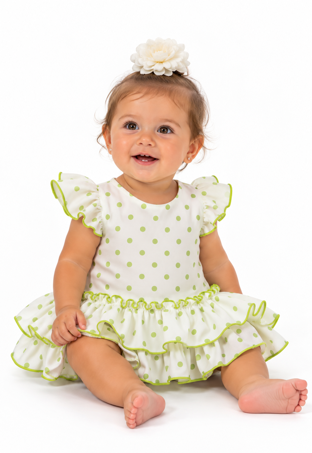 TRAJE FLAMENCA BEBE MARIQUILLA BLANCO LUNAR LIMA