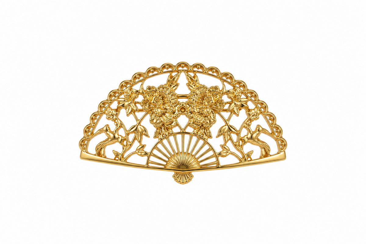 BROCHE ABANICO LABRADO DORADO