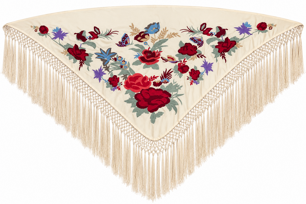 MANTON SEDA ANASTASIA BEIGE BORDADO ROJO