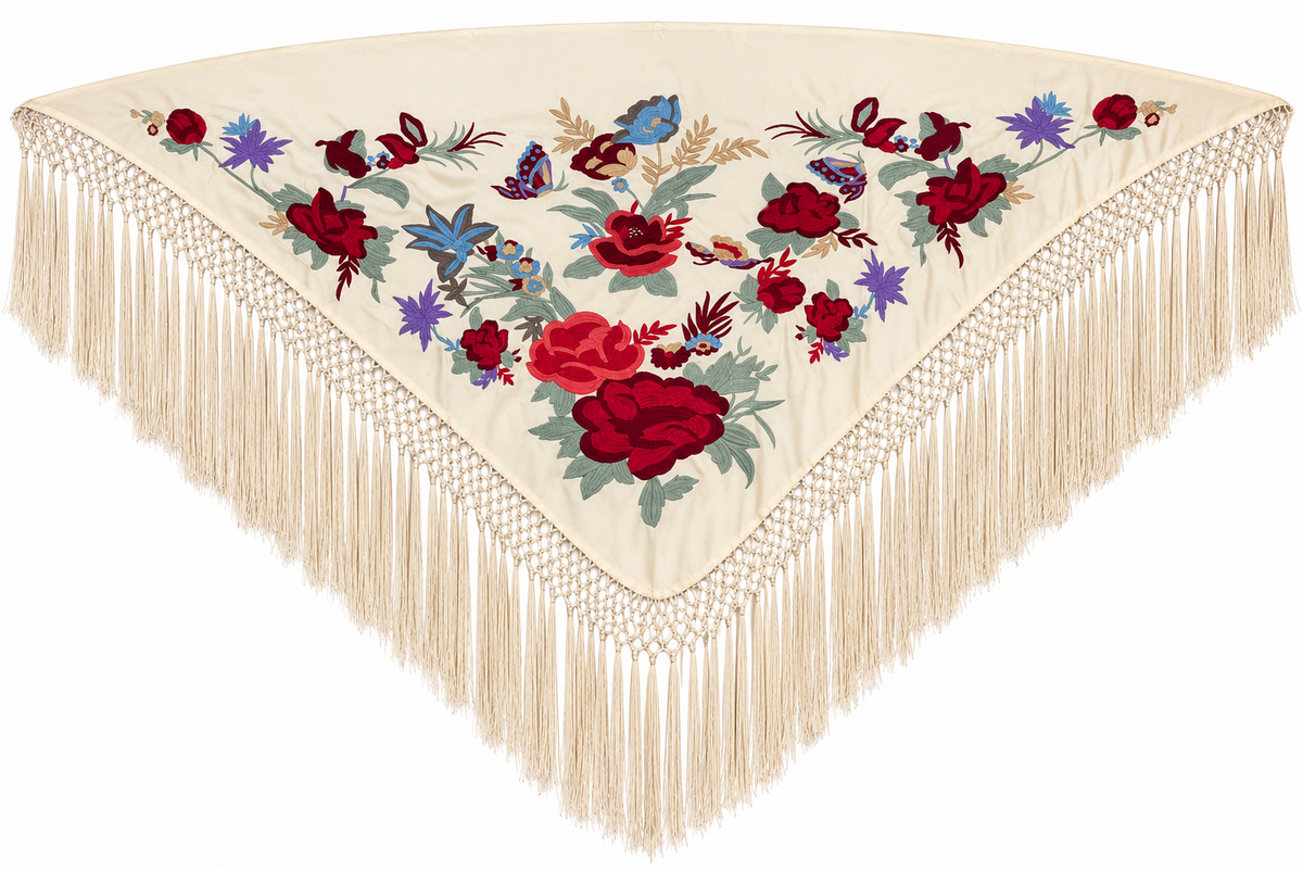 MANTON SEDA ANASTASIA BEIGE BORDADO ROJO