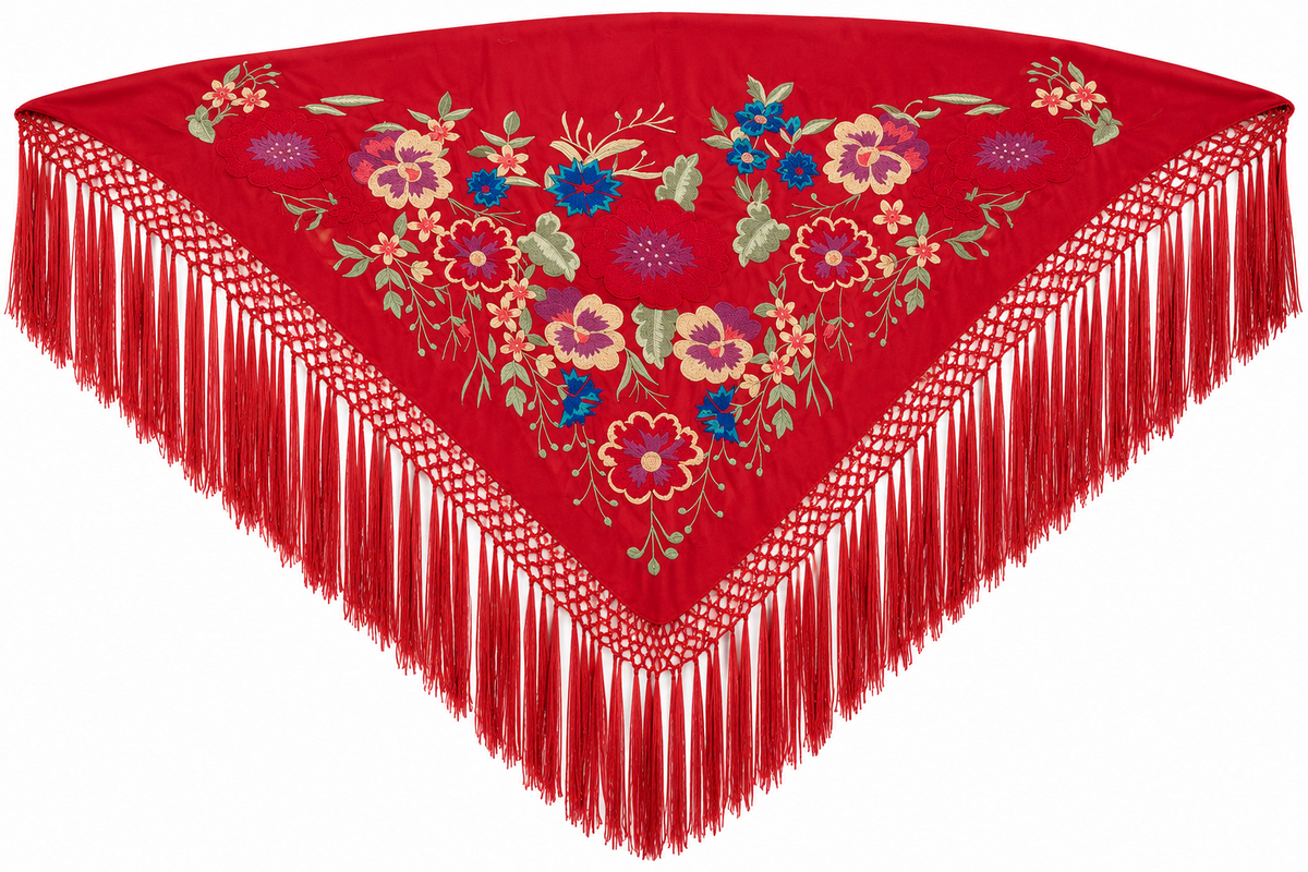 MANTON SEDA AGATHA ROJO BORDADO ROJO