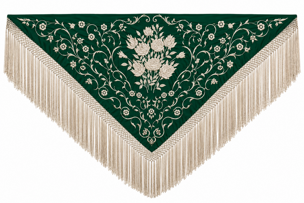 MANTON SEDA ISABEL VERDE BOTELLA BORDADO BEIGE
