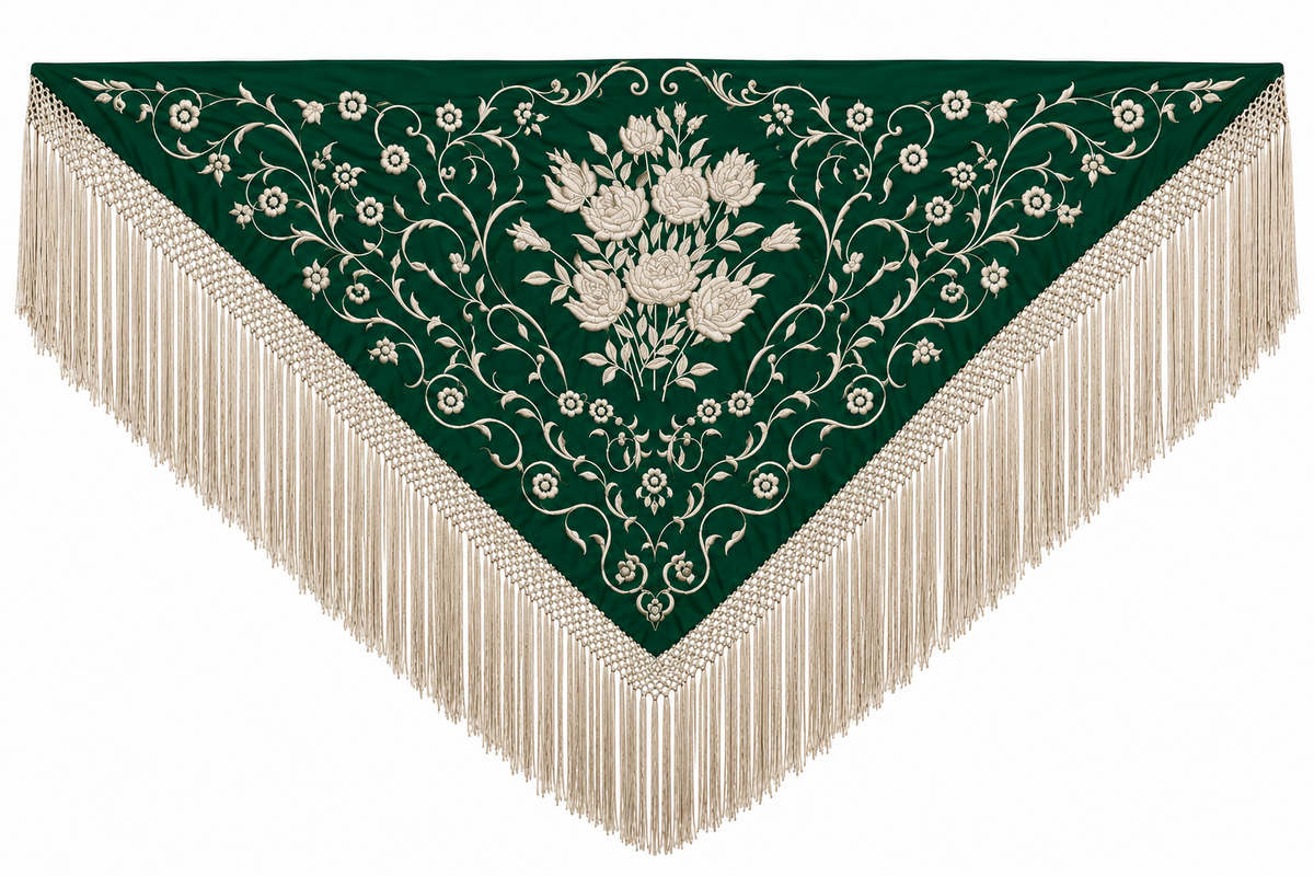 MANTON SEDA ISABEL VERDE BOTELLA BORDADO BEIGE