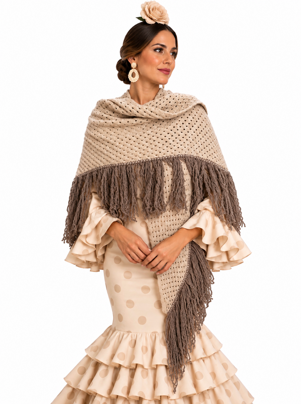 CHAL CALADO BEIGE FLECOS TOPO
