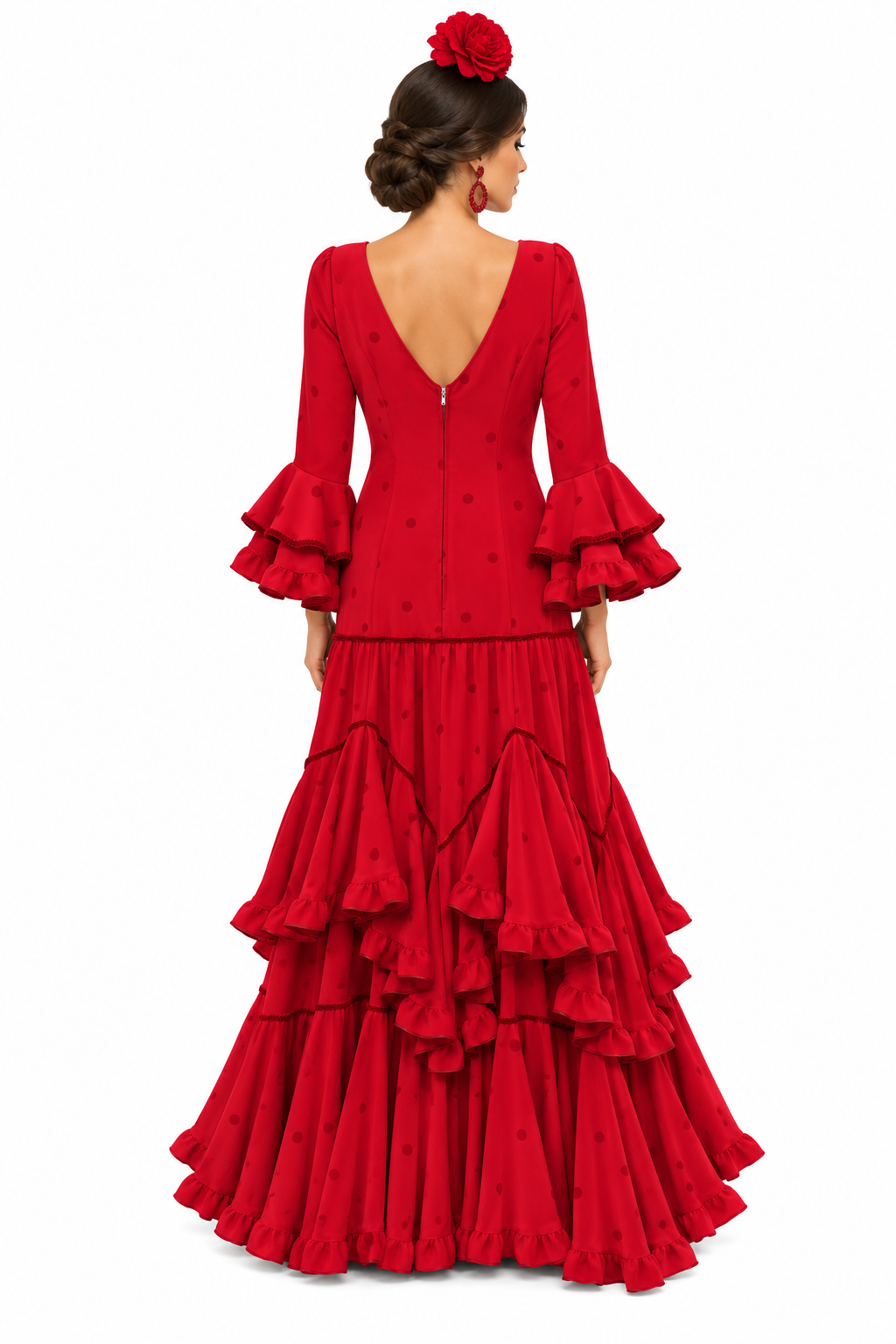 TRAJE FLAMENCA JAEN ROJO LUNAR ROJO