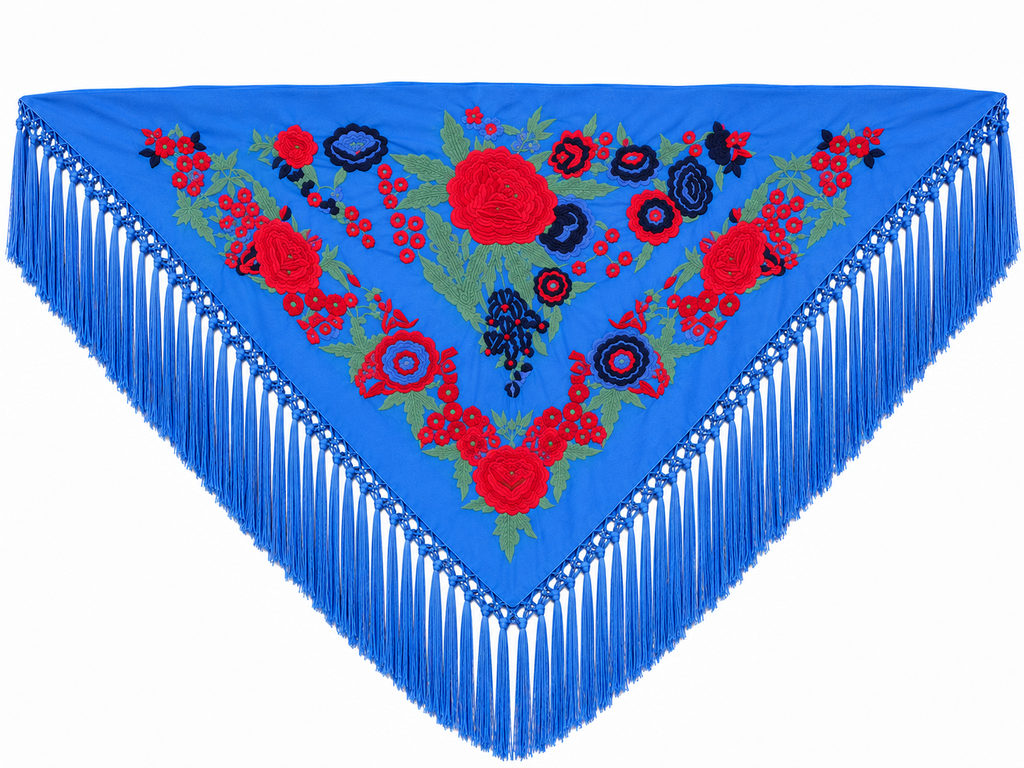 MANTON ALGODON CARLA AZUL BORDADO ROJO