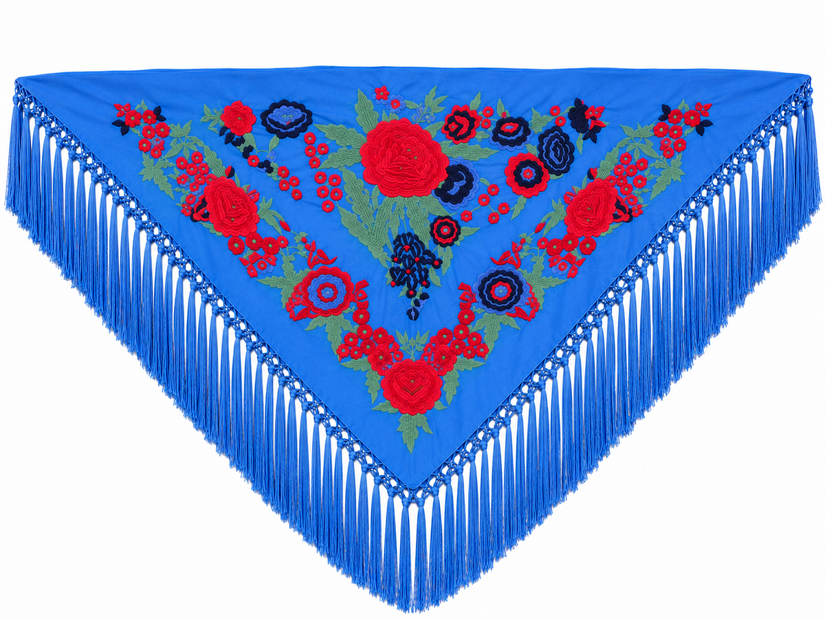 MANTON ALGODON CARLA AZUL BORDADO ROJO
