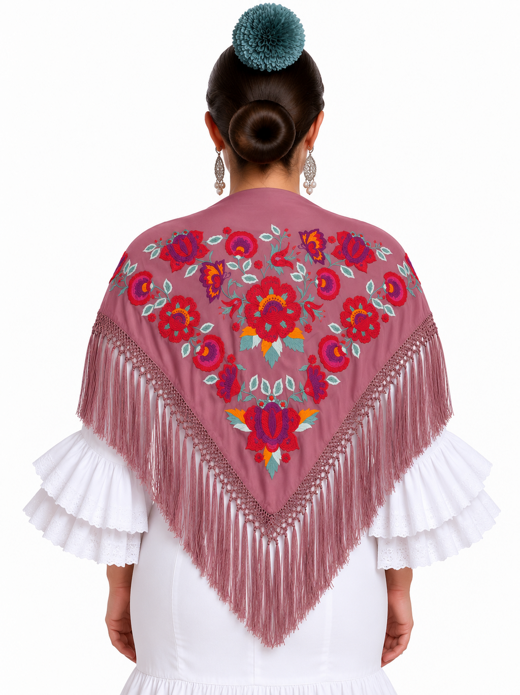 MANTON SEDA ARACELI MAQUILLAJE BORDADO ROJO