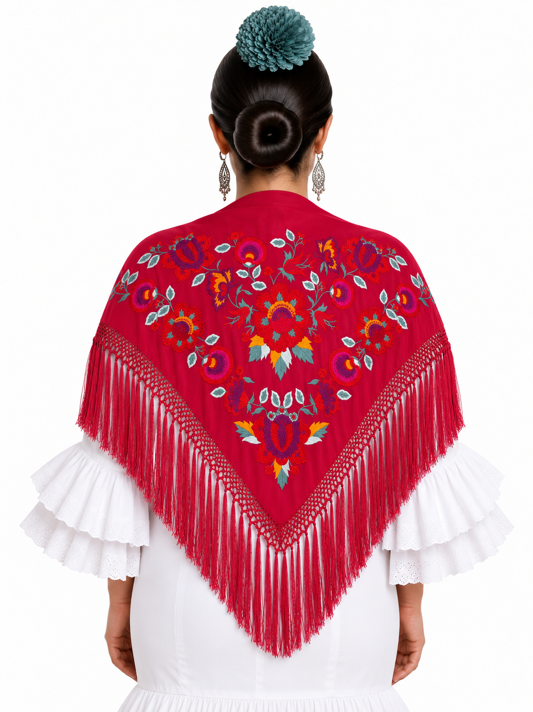 MANTON SEDA ARACELI ROJO BORDADO ROJO