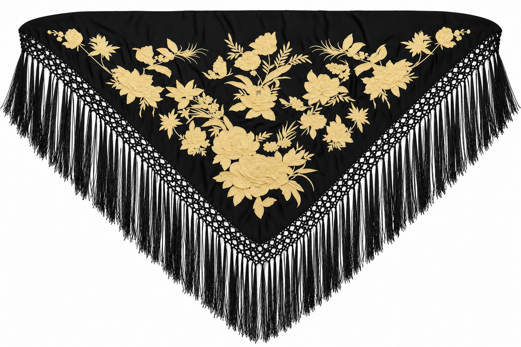 MANTON SEDA ANASTASIA NEGRO BORDADO BEIGE