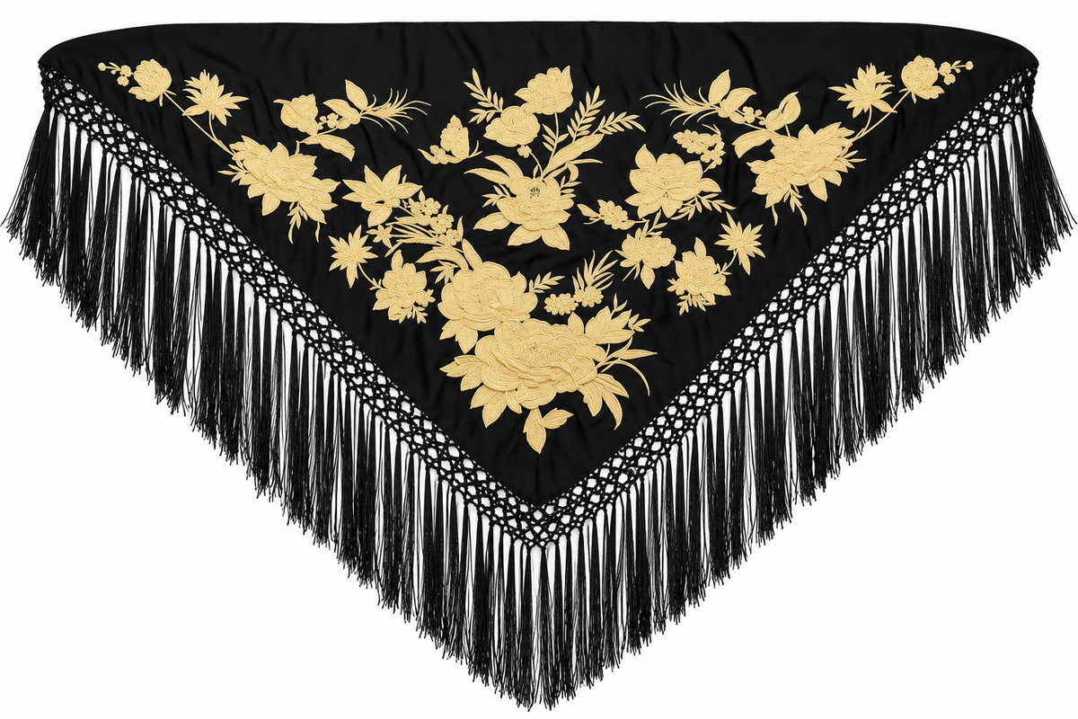 MANTON SEDA ANASTASIA NEGRO BORDADO BEIGE