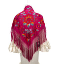Mantón seda Araceli fucsia bordado rojo - Lunares del Este