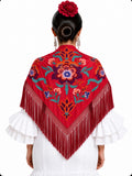 MANTON SEDA VALENTINA ROJO BORDADO BUGANVILLA