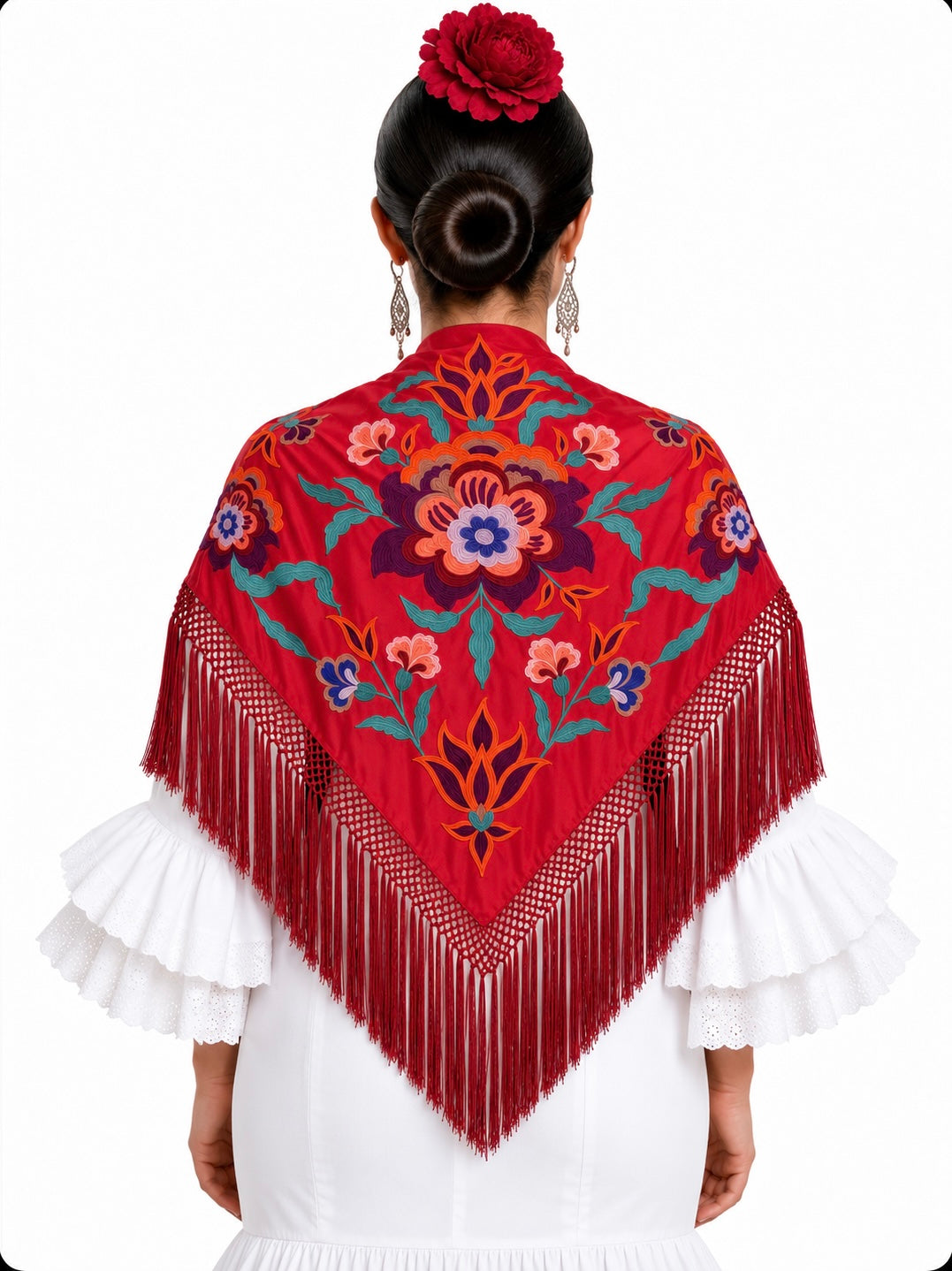 MANTON SEDA VALENTINA ROJO BORDADO BUGANVILLA