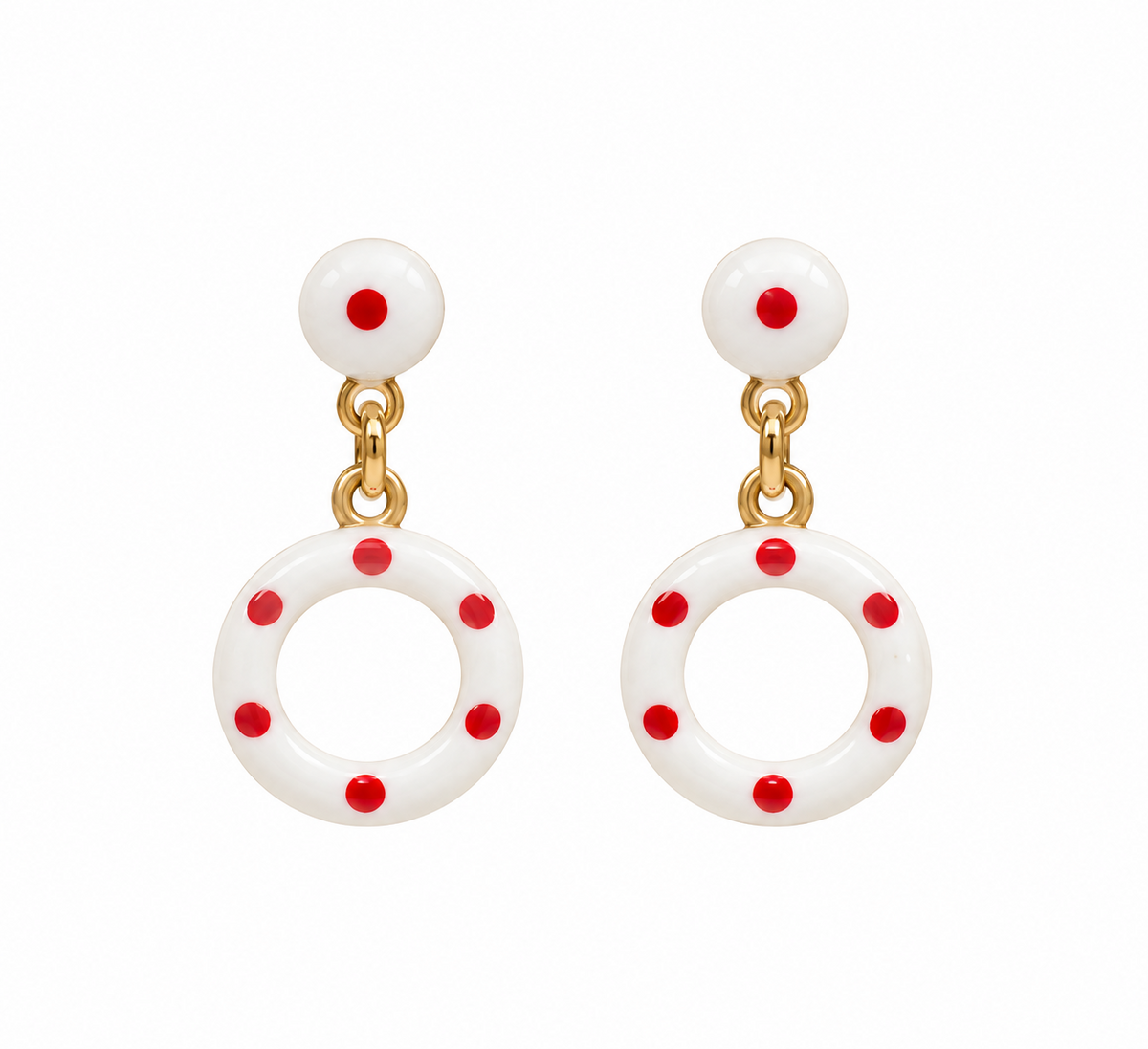 Pendientes círculo mini blanco con lunares rojo para niña flamenca