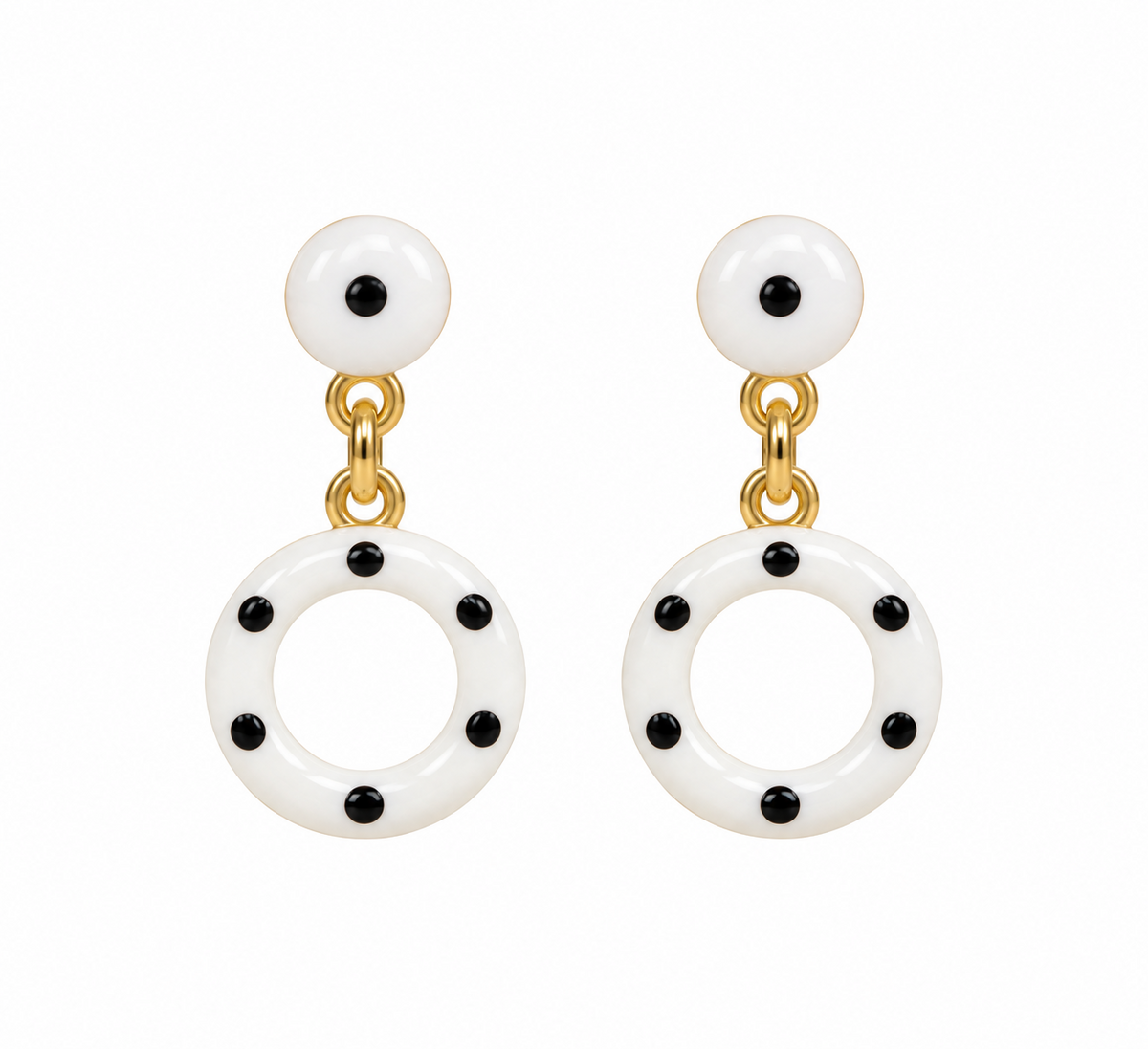 Pendientes círculo mini blanco con lunares negro para niña flamenca