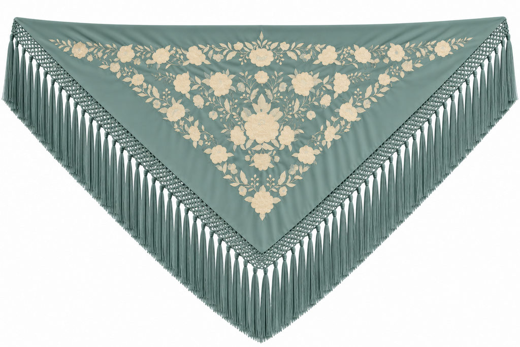 MANTON VISCOSA MARINA VERDE JABONOSO BORDADO BEIGE