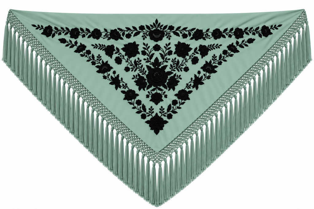 MANTON VISCOSA MARINA VERDE JABONOSO BORDADO NEGRO