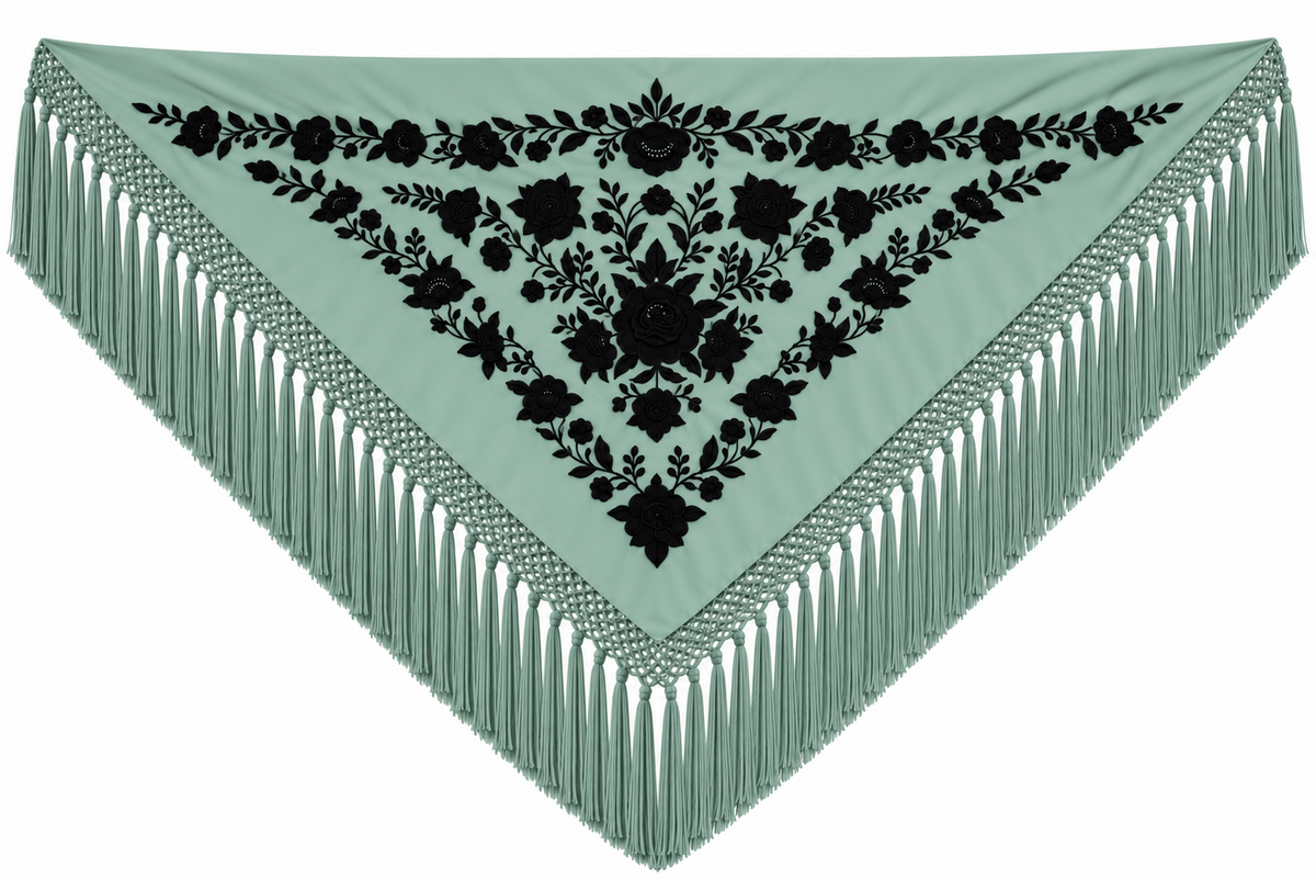 MANTON VISCOSA MARINA VERDE JABONOSO BORDADO NEGRO