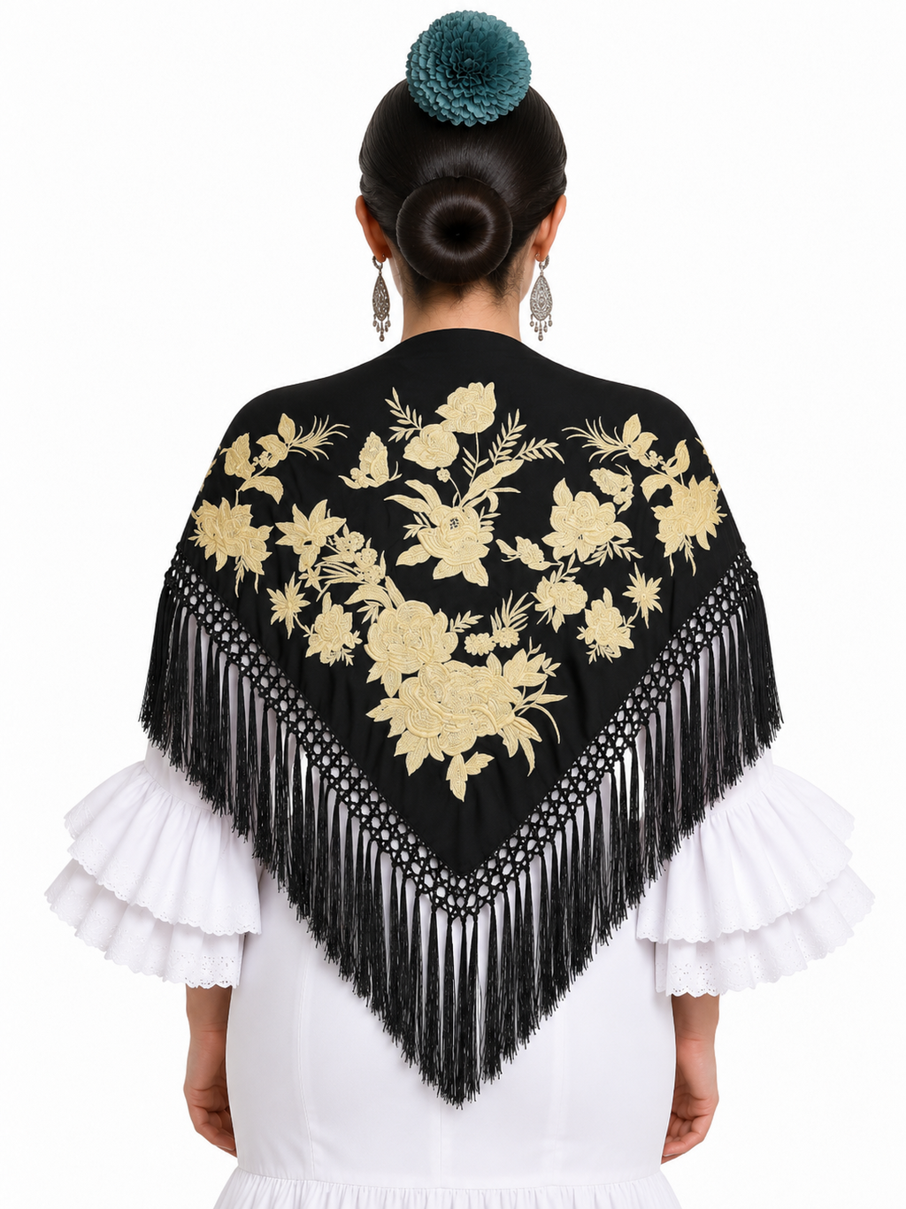 MANTON SEDA ANASTASIA NEGRO BORDADO BEIGE