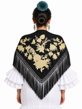 MANTON SEDA ANASTASIA NEGRO BORDADO BEIGE