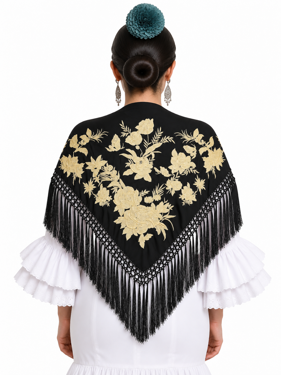MANTON SEDA ANASTASIA NEGRO BORDADO BEIGE