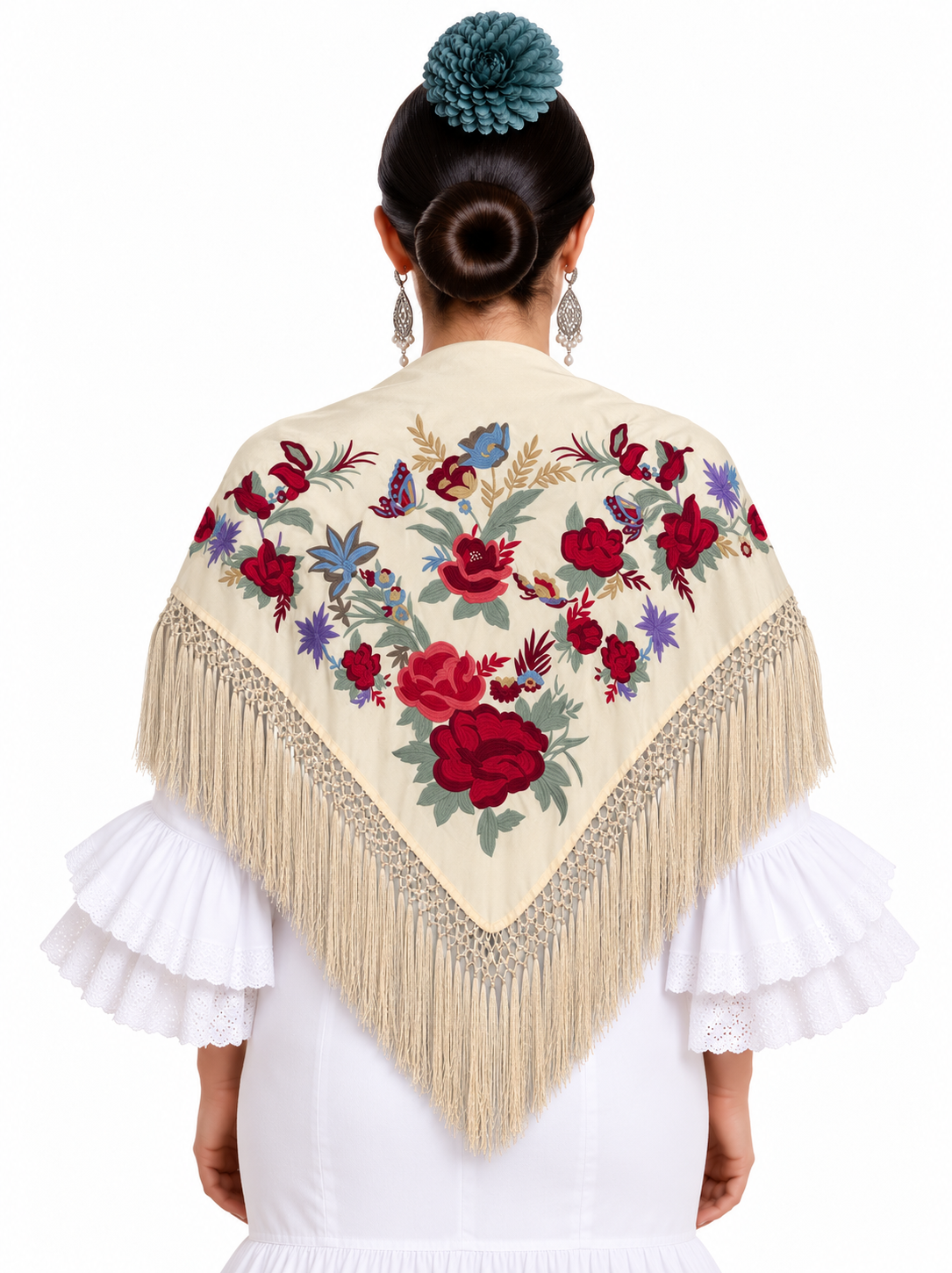 MANTON SEDA ANASTASIA BEIGE BORDADO ROJO