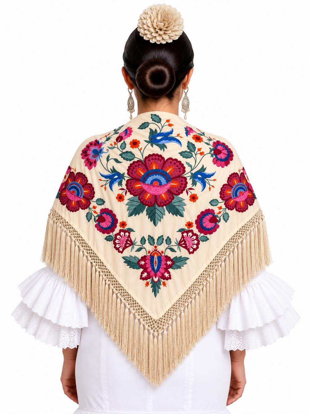 MANTON SEDA VALERIA BEIGE BORDADO BUGANVILLA