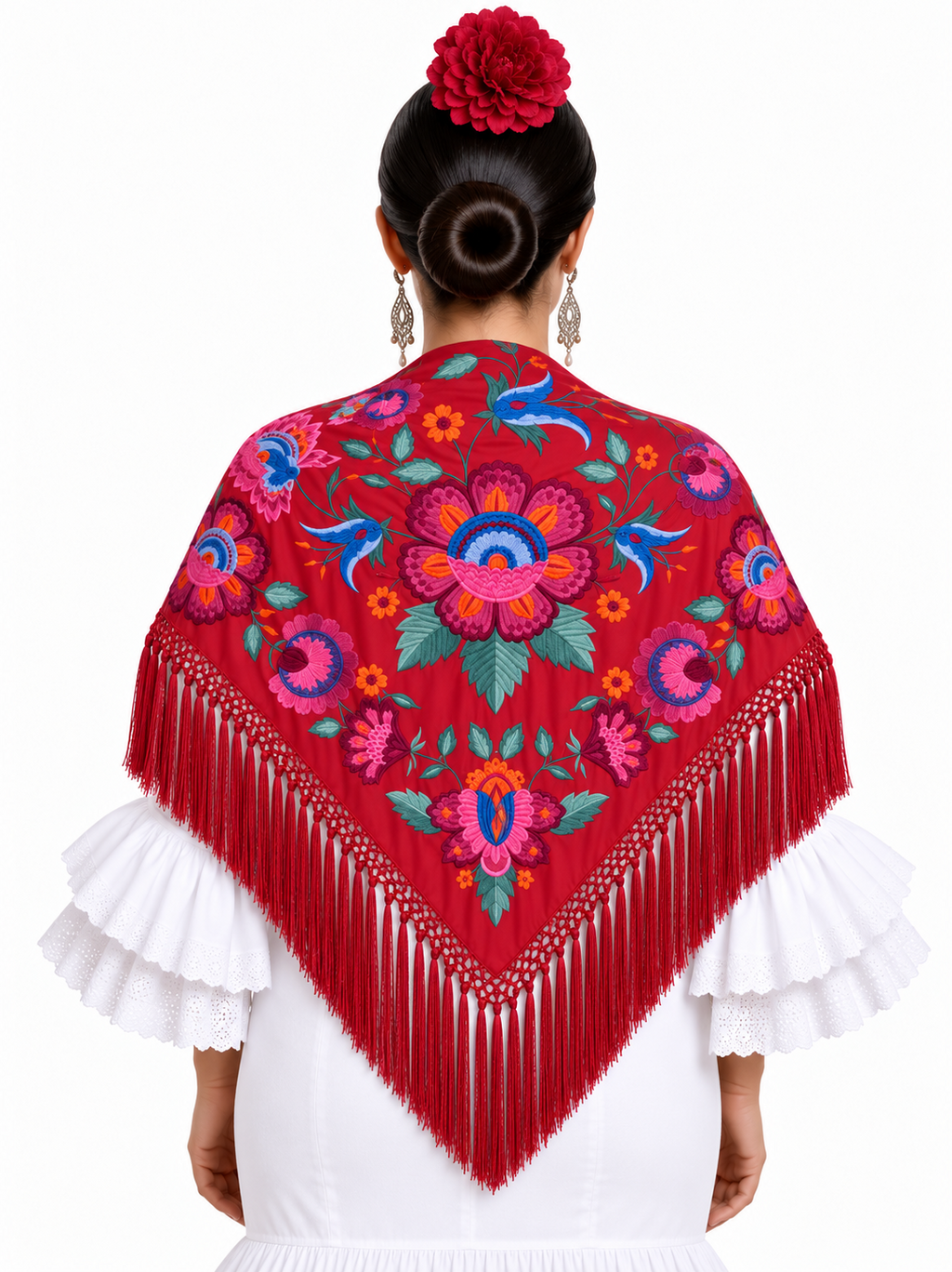 MANTON SEDA VALERIA ROJO BORDADO BUGANVILLA