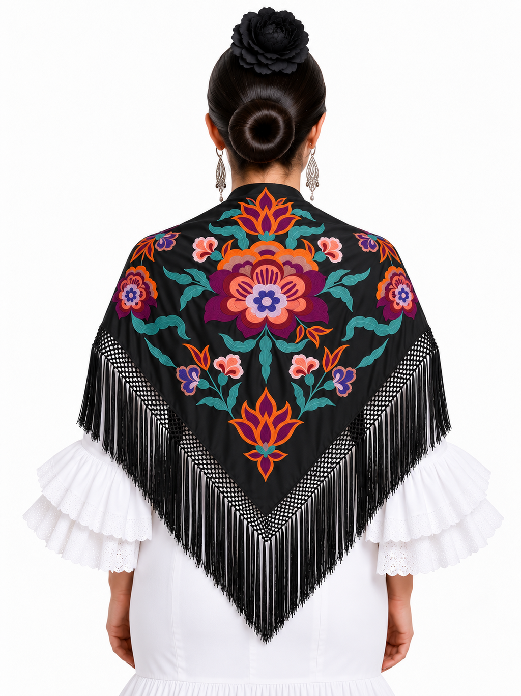 MANTON SEDA VALENTINA NEGRO BORDADO BUGANVILLA