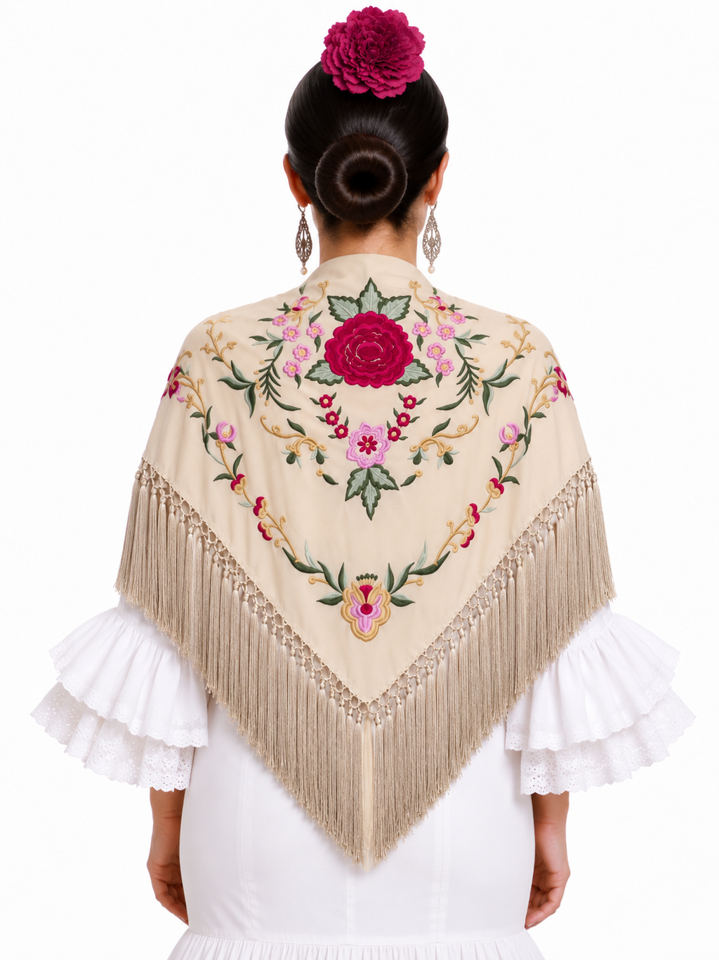 MANTON ALGODON LOLA BEIGE TOPO BORDADO BUGANVILLA