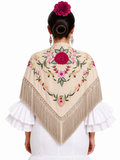 MANTON ALGODON LOLA BEIGE TOPO BORDADO BUGANVILLA