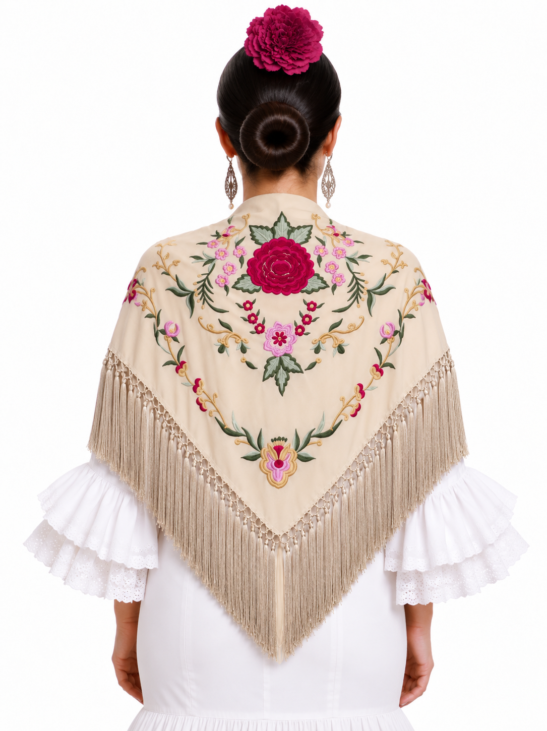 MANTON ALGODON LOLA BEIGE TOPO BORDADO BUGANVILLA