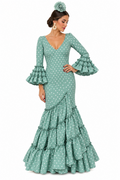 TRAJE FLAMENCA CANDELA VERDE JABONOSO LUNAR BLANCO