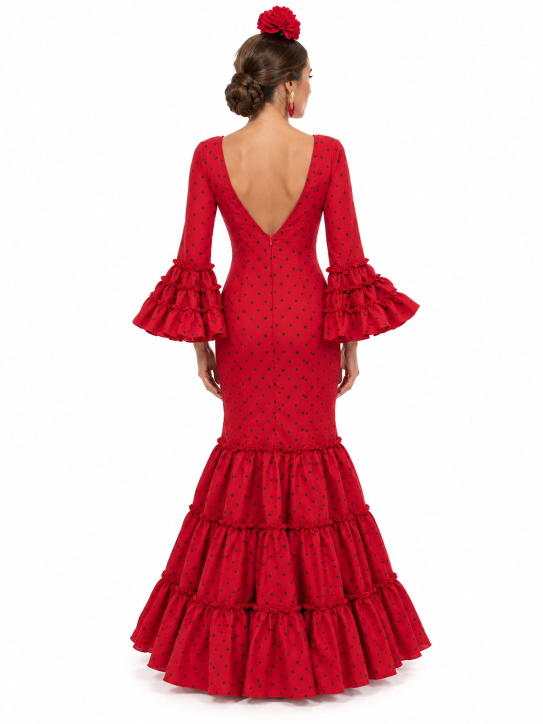 TRAJE FLAMENCA CANDELA ROJO LUNAR BURDEOS