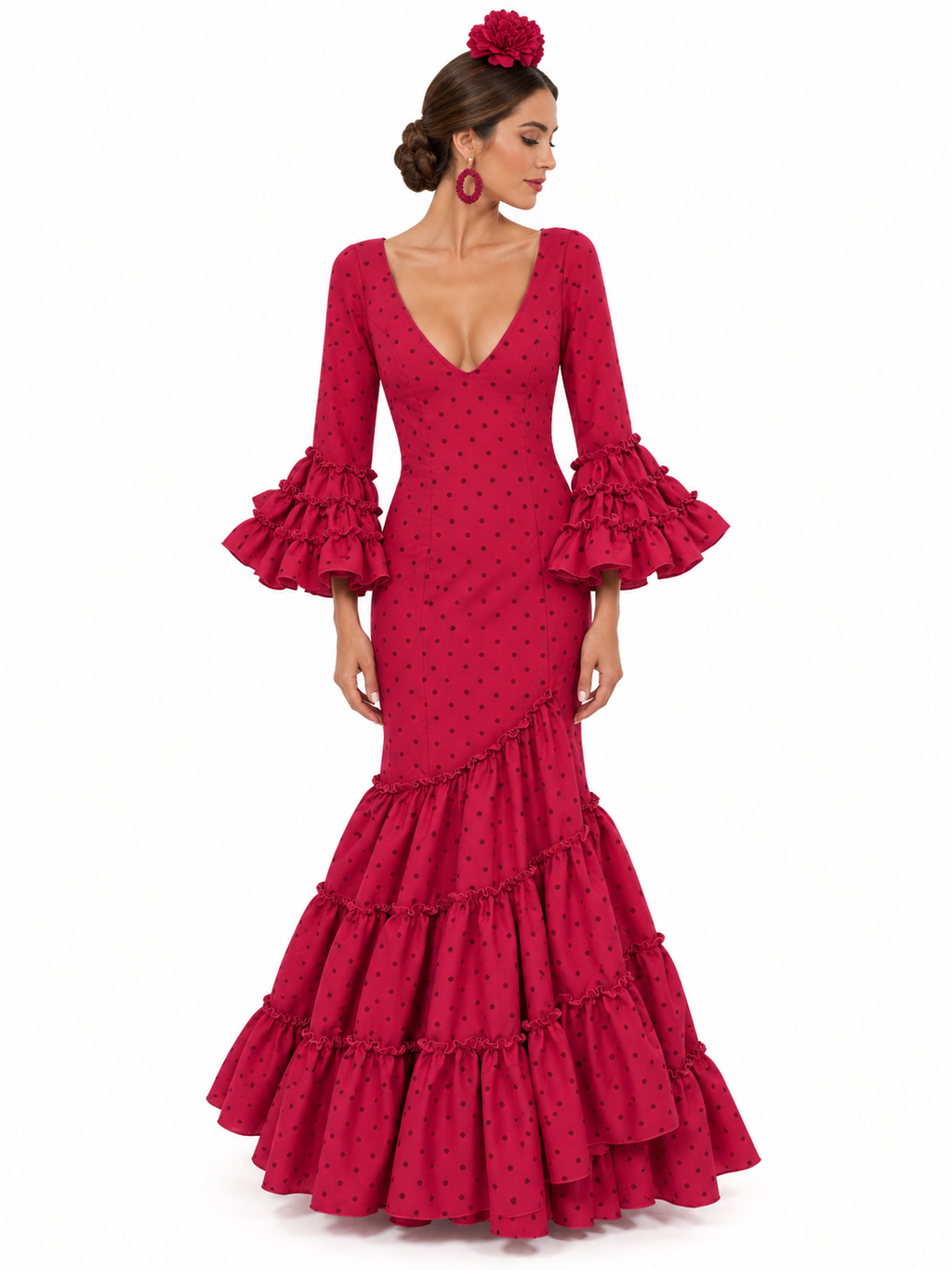 TRAJE FLAMENCA CANDELA FRESA LUNAR FRAMBUESA